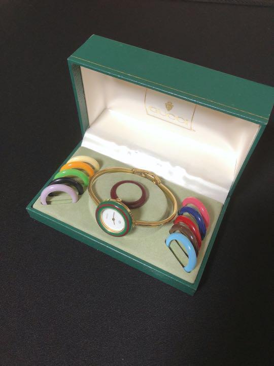 Gucci Change Bezel 1100-L bañado en oro QZ esfera blanca Change Bezel x12...