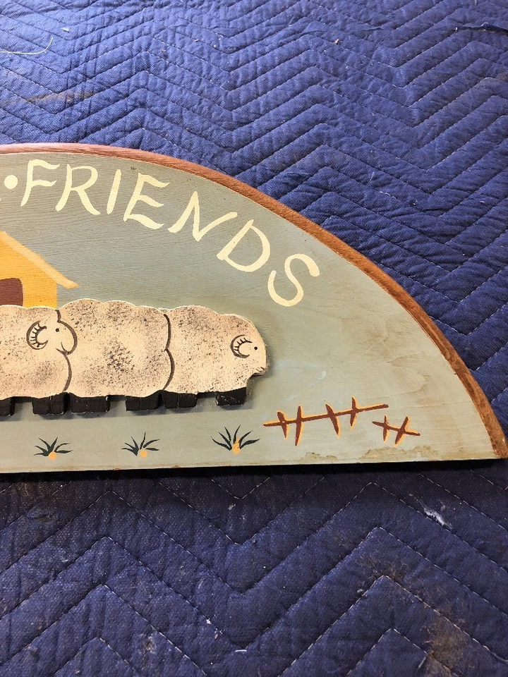 Welcome Friends 3D Sheep Hand-painted Handcrafted Half Wooden Circle Plaque Sign - Image 3 of 4