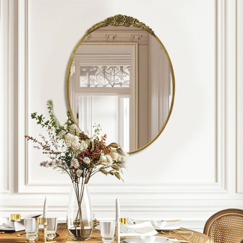 Traditional Oval Mirror Gold Baroque Mirror with Ornate Garland Along The Crown - Picture 5 of 12
