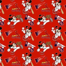 BTHY MLB Disney Mickey St Louis Cardinals Logo Cotton Fabric By The Half Yard