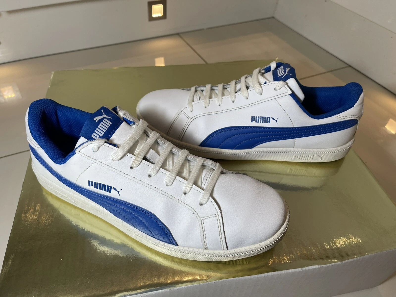 Scarpe da ginnastica Puma uomo donna unisex bianche e blu scarpe sportive UK 6