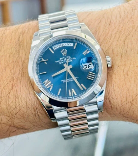 Rolex Day-Date President 40 228206 Platinum Blue Roman Dial Watch