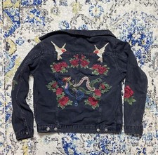 Pacsun Embroidered Jean Jacket Hummingbird Roses Peakcock Woman’s Small Floral