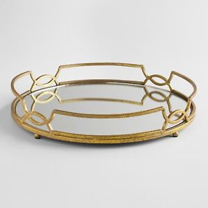 Large Round Mirrored Tabletop Vanity, Large Geometric Mirrored Vanity Tray Gold Home Details