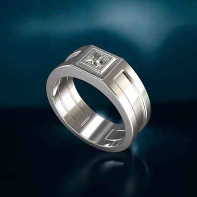 8 mm Wedding Mens Band 0.40 Ct Lab Grown Princess Cut Diamond Fine 950 Platinum