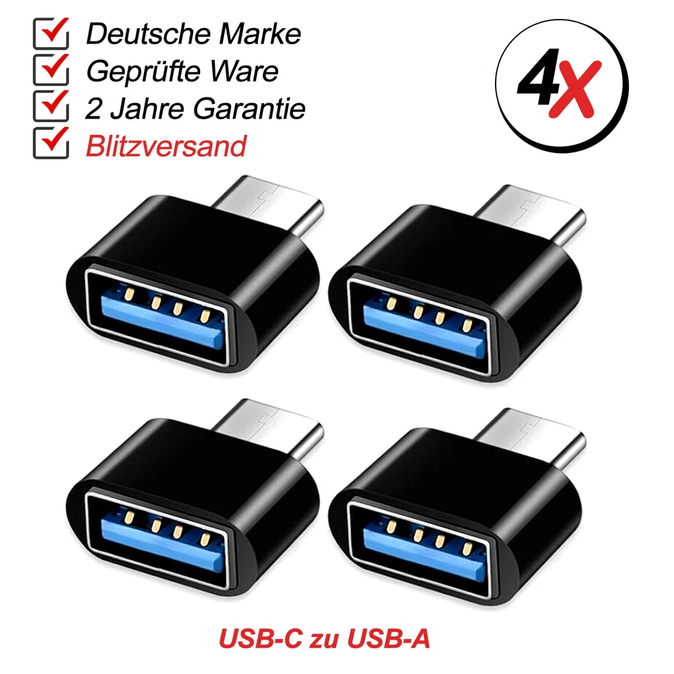 4x USB C auf USB A Adapter OTG -USB Stick Laptop Samsung Xiaomi MacBook Buchse - Bild 1 von 4