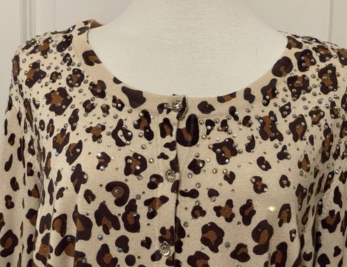 Quacker Factory Plus Leopard / Rhinestones Cardigan ~ Sz 2X~ Stylish ~ NWT - Picture 4 of 11