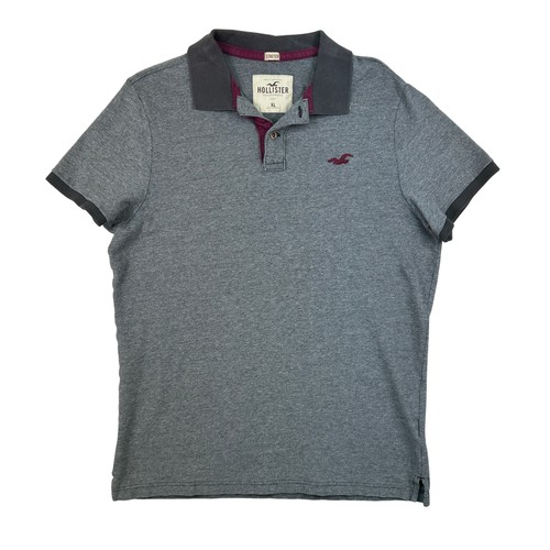 Vtg Hollister Shirt Mens Large Gray Stretch Polo Short Sleeve Y2K 2000s Preppy