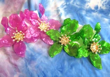 LARGE Lily Flower Acrylic Rhinestones Iris Flower Statement Earrings NEW