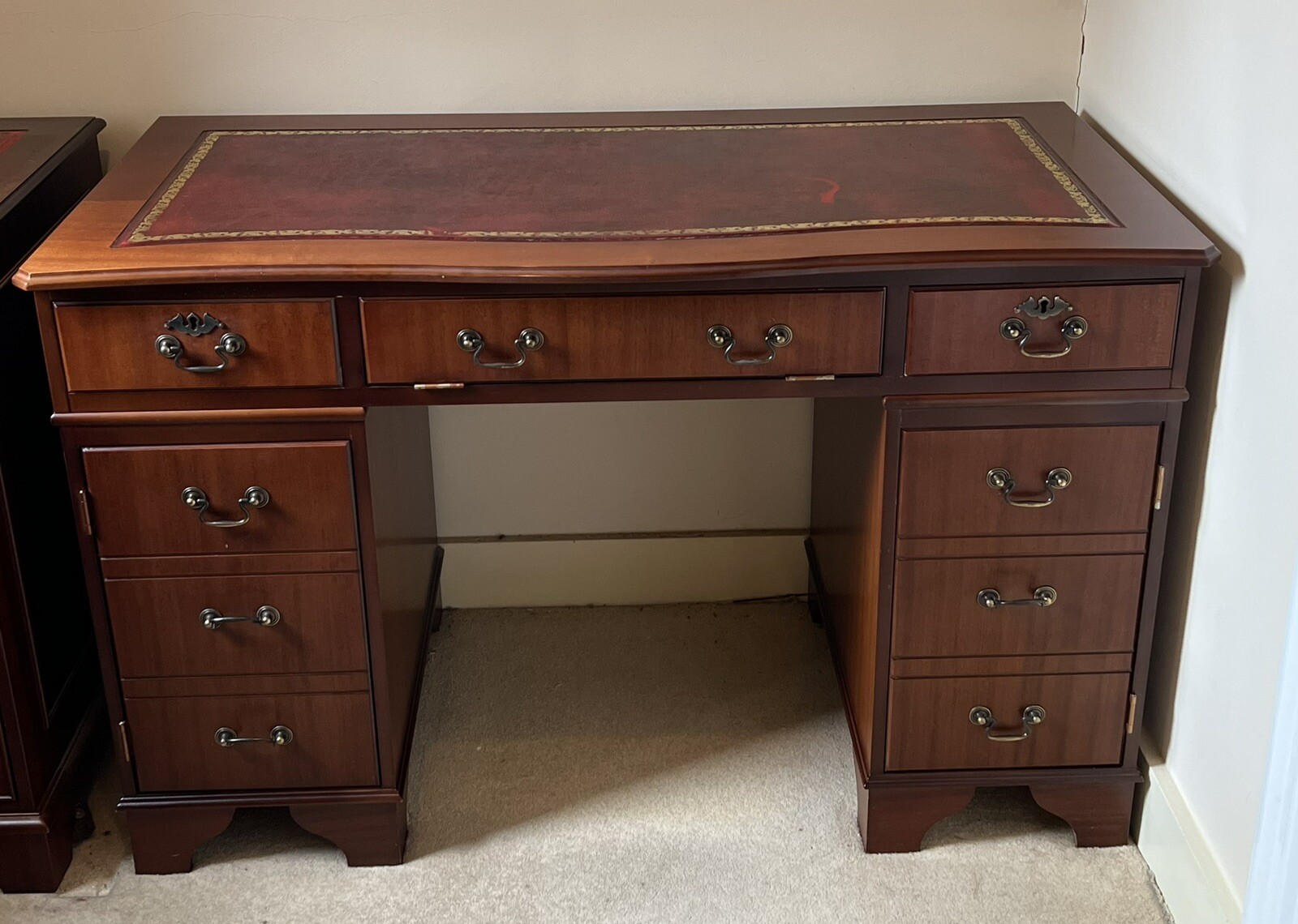 Repro pedestal desk with red leather top Computer Desk eBay