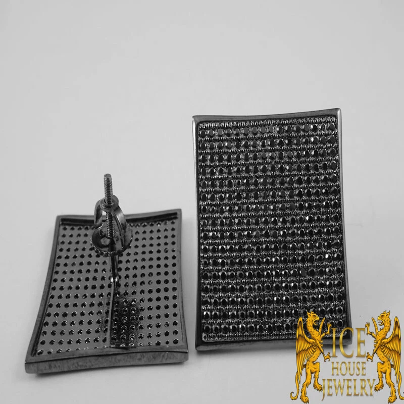 Pendiente de bloque cuadrado de diamantes micro laboratorio acabado oro negro pantalla plana 21 mm Foto 3 de 3