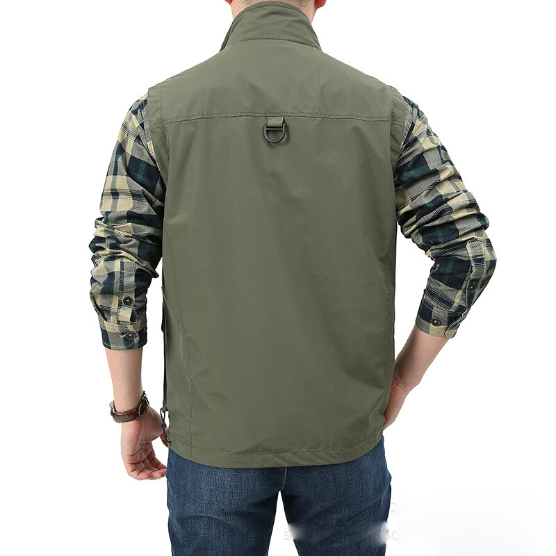 Gilet de Peche Homme de Travail de Photographie Gilet Homme Sans Manche Versatile Multipoches Veste Sans Manches de Sauvetage Camping Randonnée Gilets Cargo Veste Mi Saison Saharienne Militaire, Kaki