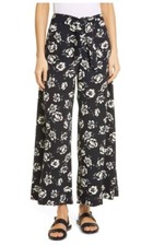 NWT Polo Ralph Lauren Black White Floral Wide Leg Crop Pants Tie Waist Size 8