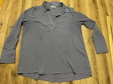 Pleione Shirt, Women's Size Large, Blue, V-neck, Long Sleeve, Front Pocket