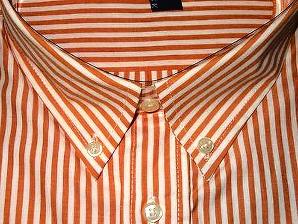 Camisa social masculina TRUE ROCK L listras laranja/brancas mangas compridas JFK121 - Imagem 2 de 3