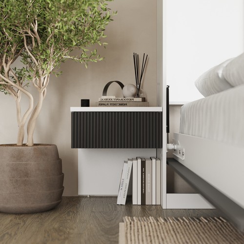SMARTBett Schrankbett Set 160-Schrankbett Horizontal WAVES mit 2 Nachtkonsolen - Bild 10 von 41