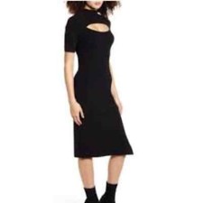 Leith chest cut out turtleneck short sleeve midi dress. stretch dress
