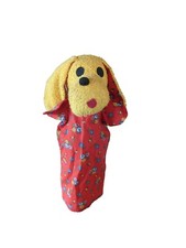 Vintage Kamar Hand Puppet Plush Yellow Dog With Red Floral Body USA 13 Inch