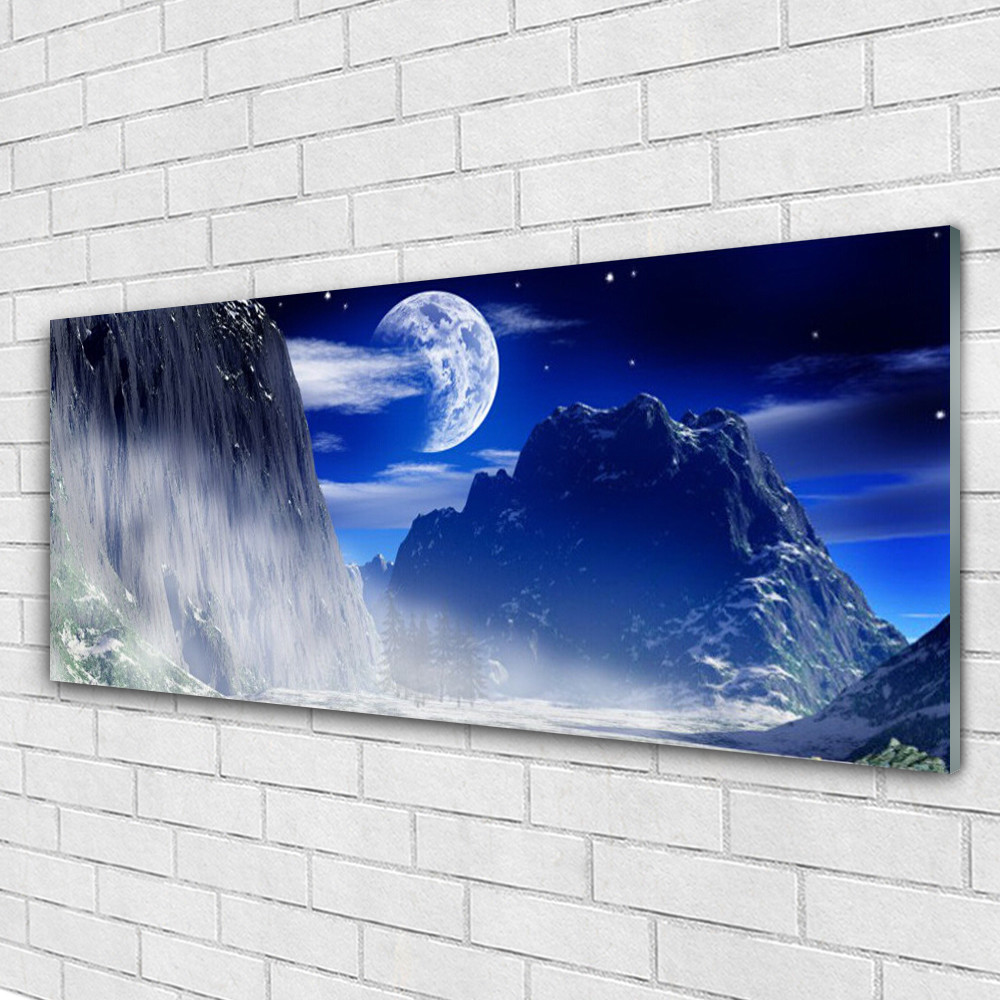 Image sur verre 125x50 paysage montagnes nuit finition brillante premium pour bureau moderne