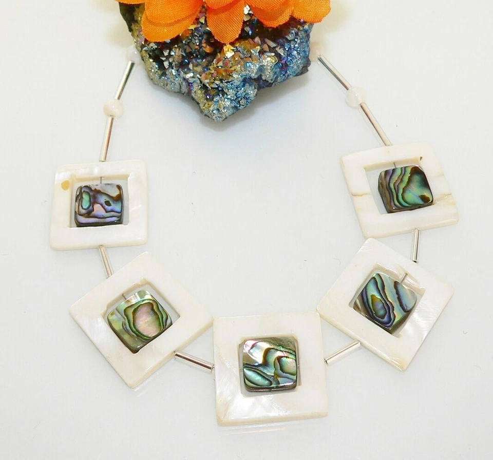 Halskette Kette Perlen Perlmutt Paue Abalone weiss Modeschmuck 278h - Bild 3 von 4