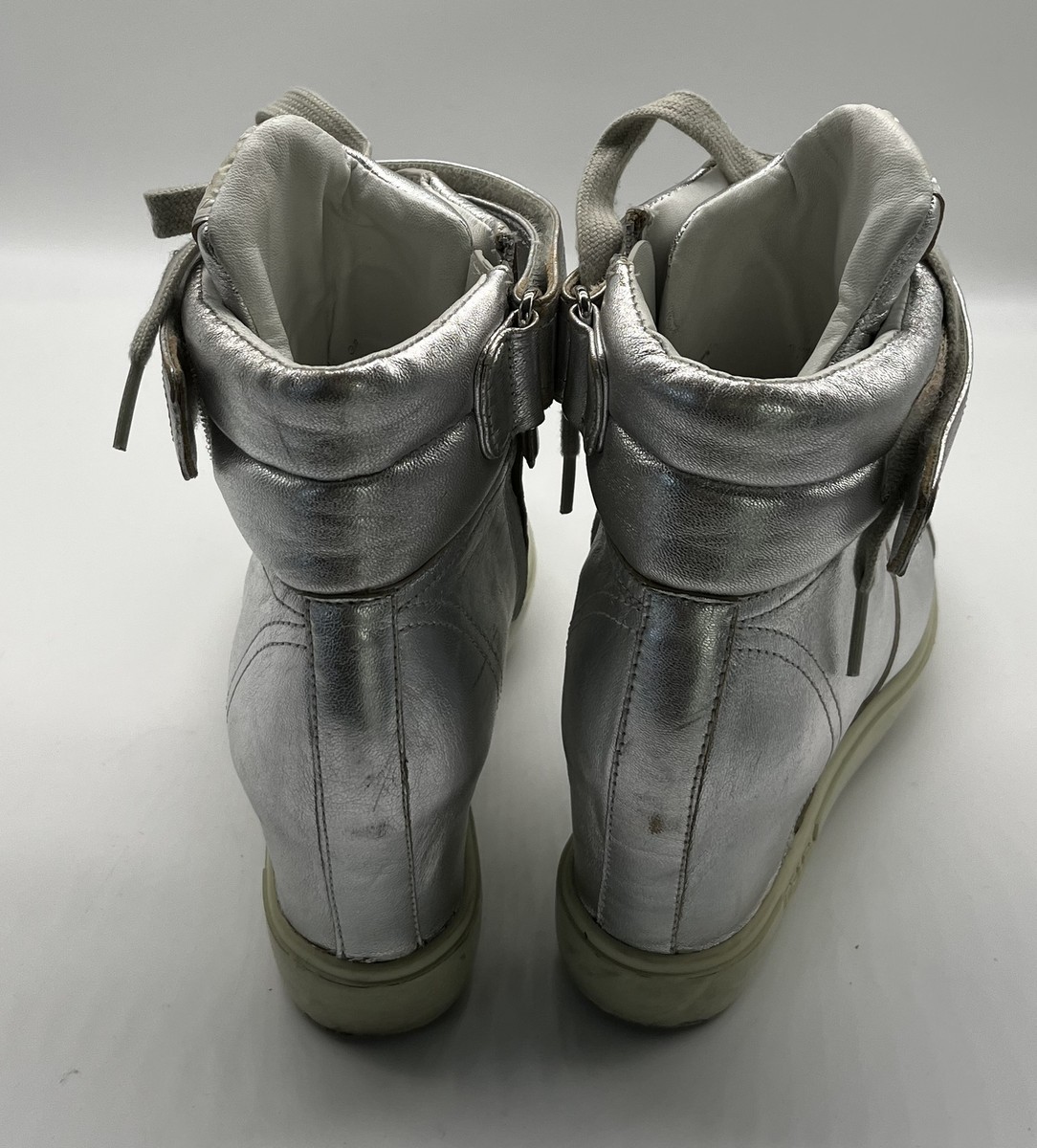 Prada Silver Metallic Wedge Sneaker w/ Inner Zip + Hook/Loop