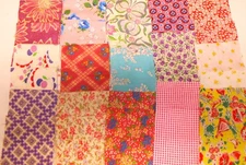 30 Vtg Feed Sack Fabric 12 @ 8"x 4"  & 18 @ 5"x 4"-2 Each of 15 Different Prints