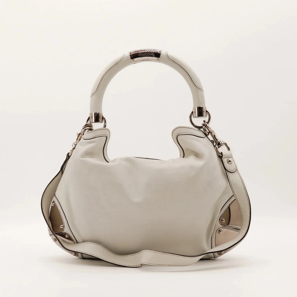 Sac Gucci Indy Hobo Cuir Blanc cassé Vintage Authentique - Photo 3/4