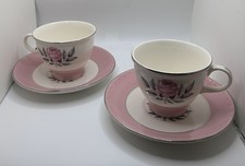 Cunningham & Pickett Norway Rose Tea Cup and Saucer Pink White Silver 2 