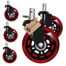 Office Chair Wheels for Casters Replacement - 3" Rubber Wheels Single Wheel Red