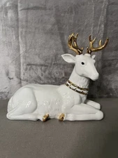 Cracker Barrel White Porcelain Deer Gold Antlers & Hooves Figurine w/ Box