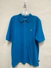 Tommy Bahama Size L Turquoise Polo Men's Short Sleeve Shirt