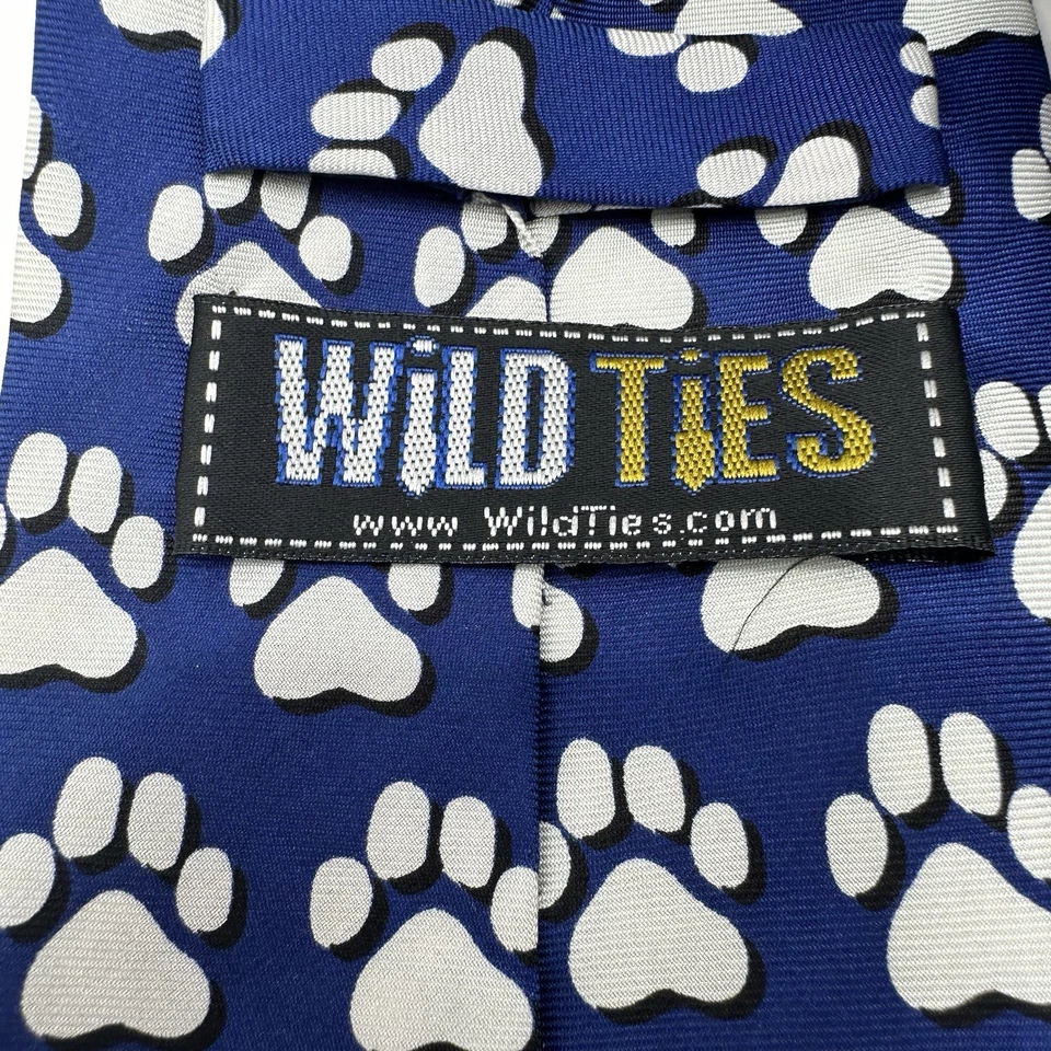 Corbata Wild Ties para hombre estampada de patas de perro azul blanco seda especial corbata para el cuello Foto 2 de 4