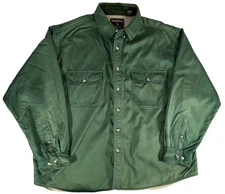 VTG WOOLRICH Green Button Up Fleece Lined Cotton Shirt Jacket Outdoor Mens XXL