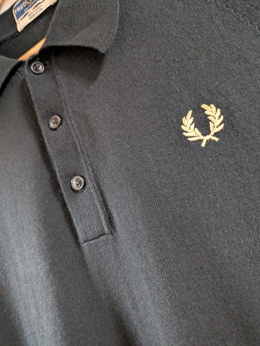 Fred Perry Reissue K1303 Polo Tejido Negro Dorado Hecho En Italia Talla 38 S/M