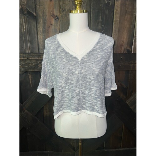 Anthropologie Saturday Sunday Oversized Grey Theo V-neck Cropped Knit Top S Boho