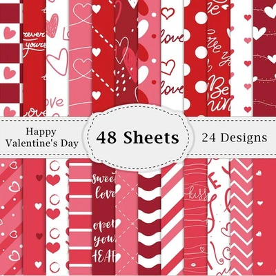 QOUBAI 48 Sheets Valentine Craft Paper 12 X 12 Scrapbooking Paper, Red Valentine'S Day