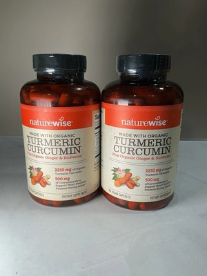 2x Naturewise Organic Turmeric Curcumin Capsules - 180 Count 2250 Mg Exp 1/2028