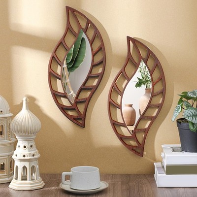 2 Pcs Decorative Mirror Wall Decor Leaf Teardrop Mirror Wall Mounted Decorati...