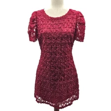 Lulus Lace Overlay Wine Red Puff Sleeve Mini Dress Size Medium