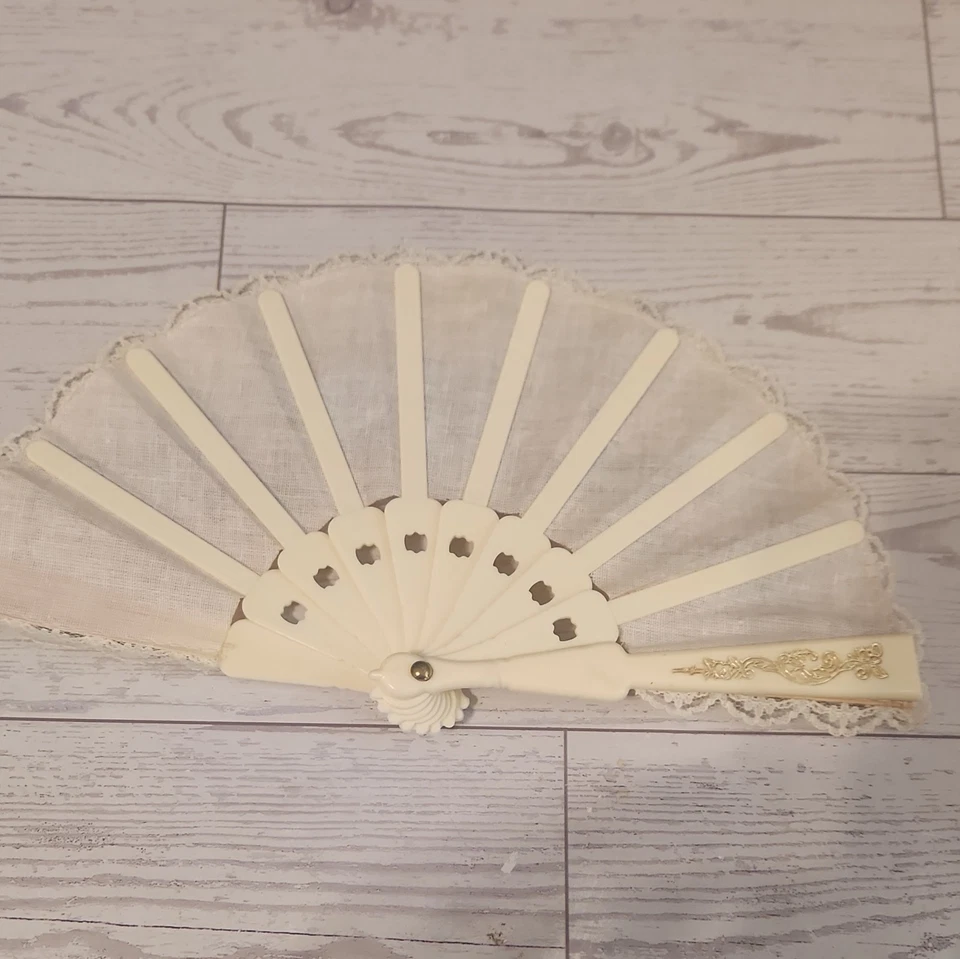 Antique Victorian Celluloid Lace & Hand Painted Flowers Folding Hand Fan - Image 3 of 4