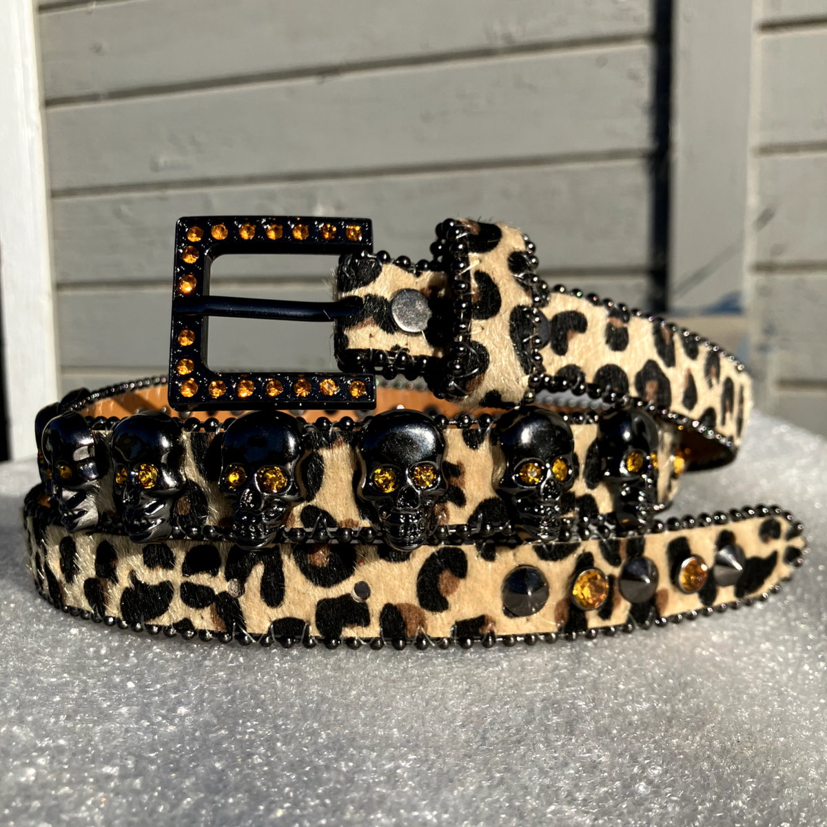 Black Leather/ Leopard Print Fur Wide Belt Made in Spain Leopard Print Wide Dress Belt for Dresses - AMSHRTG  main image 2