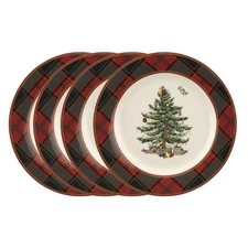 Spode Christmas Tree Tartan 7.75" Salad Plate, Set of 4 -Dishwasher Safe
