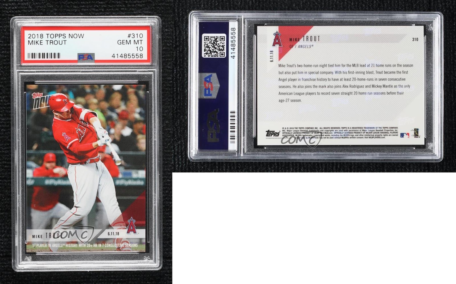 2018 Topps Now /750 Mike Trout #310 PSA 10 GEM MT view 3