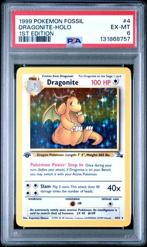 1999 POKEMON FOSSIL 1ST ED #4 DRAGONITE-HOLO PSA 6