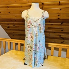California Dynasty Vintage Silky Floral Lace Trim Short Nightgown Size S NWT
