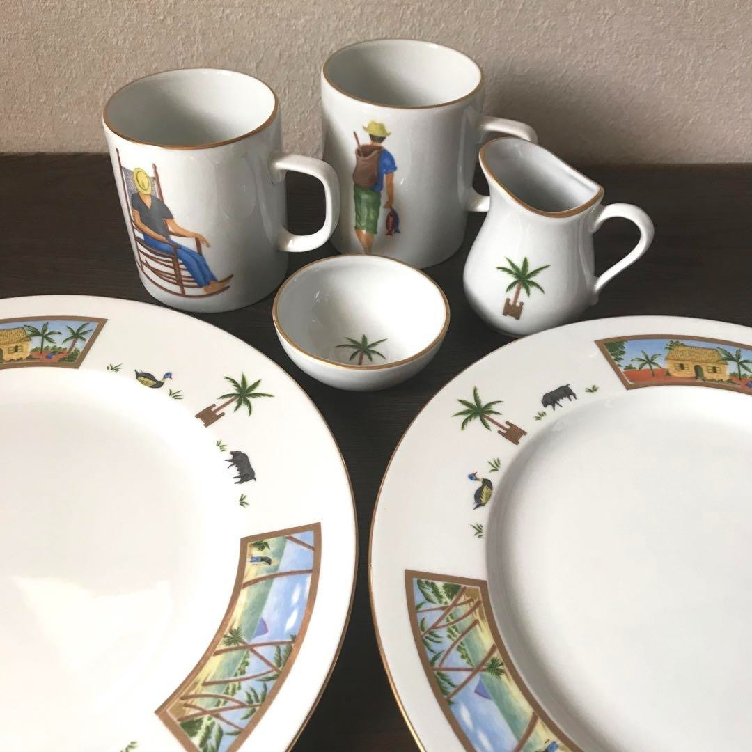PHILIPPE DESHOULIERES Limoges Caraibes Plate Mug Cup Creamer Small