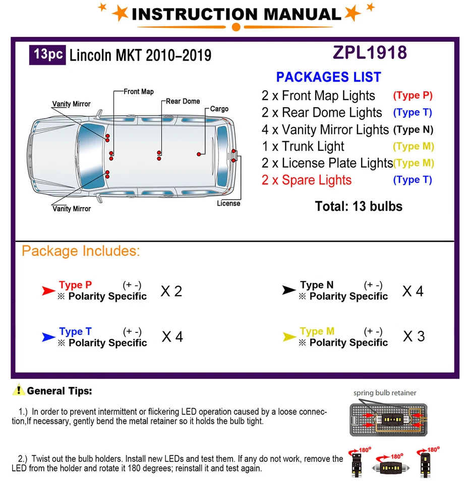 Kit de luz interna de LED para Lincoln MKT 2010-2019 lâmpadas LED brancas upgrade - Imagem 2 de 4