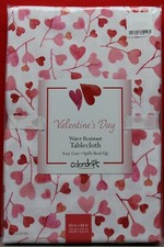 Colordrift Valentine's Day White w/ Red Pink Heart 60x84 Oblong Tablecloth NWT