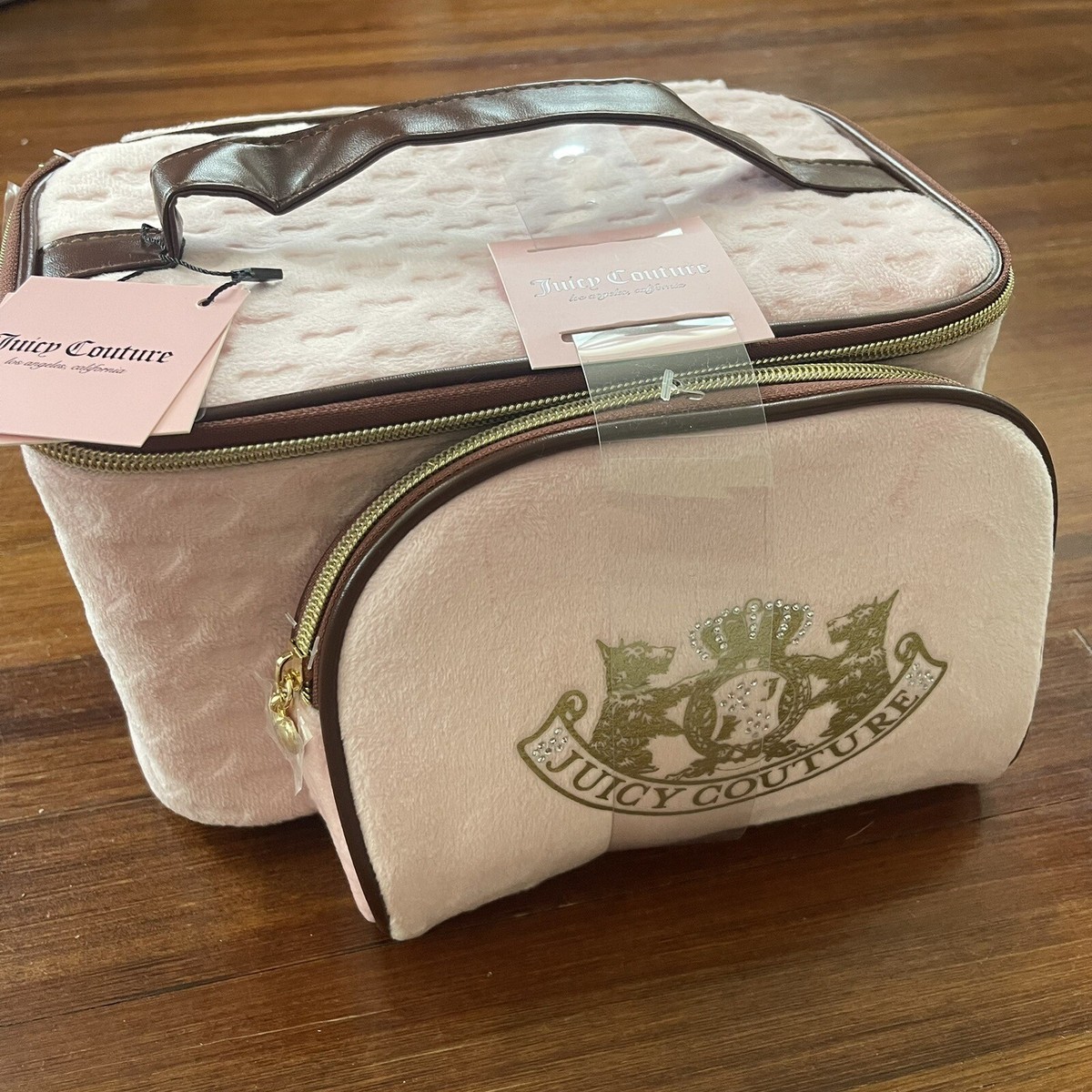 Juicy Couture y2k Makeup Bag バッグ ポーチ JUICY COUTURE Pink Brown Velour Heritage Cosmetic Makeup Bag