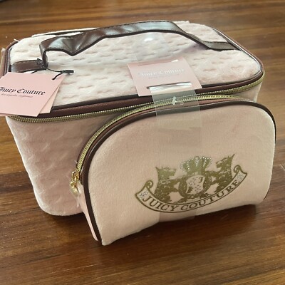 JUICY COUTURE Pink Brown Velour Heritage Cosmetic Makeup Bag Case Set Y2K  NWT
